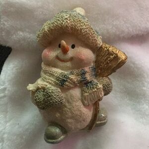 Festive Snowman Figurine with Gold and Cream Accents